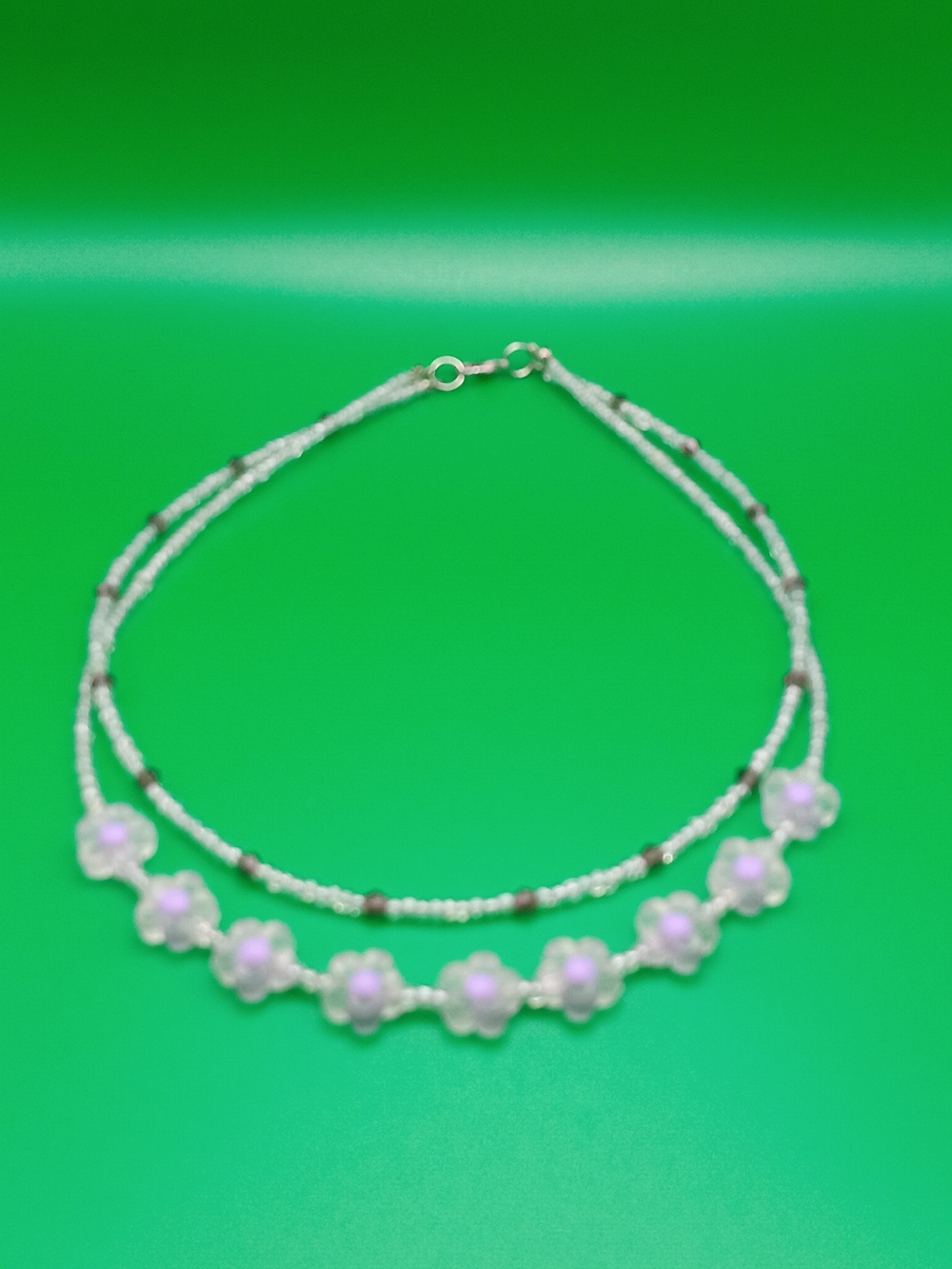 Handcrafted White Flower Beaded Double-Layer Necklace